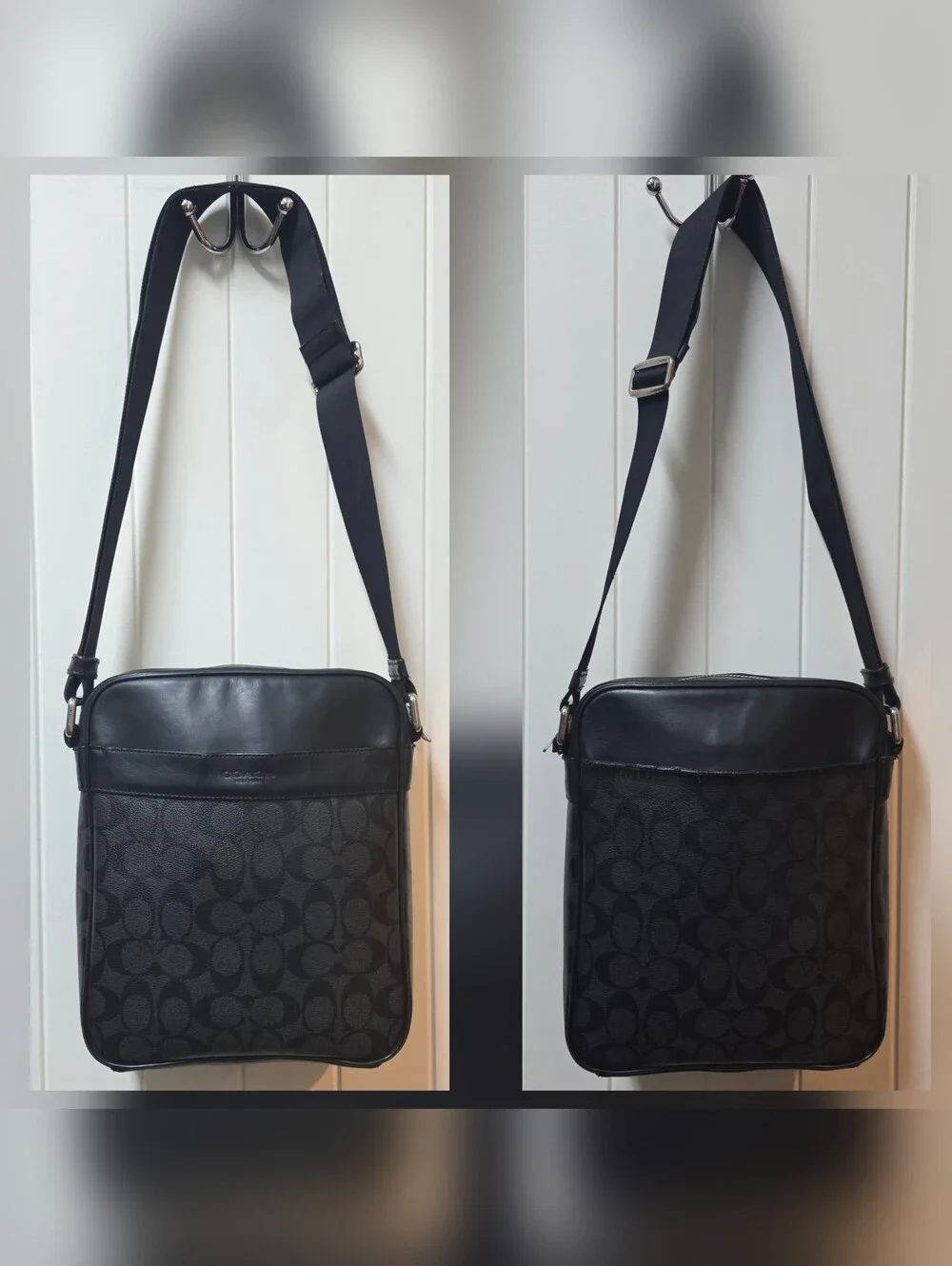 Coach Men's Flight Bag Signature Leather & Canvas Black/Charcoal**SUMMER SALE**